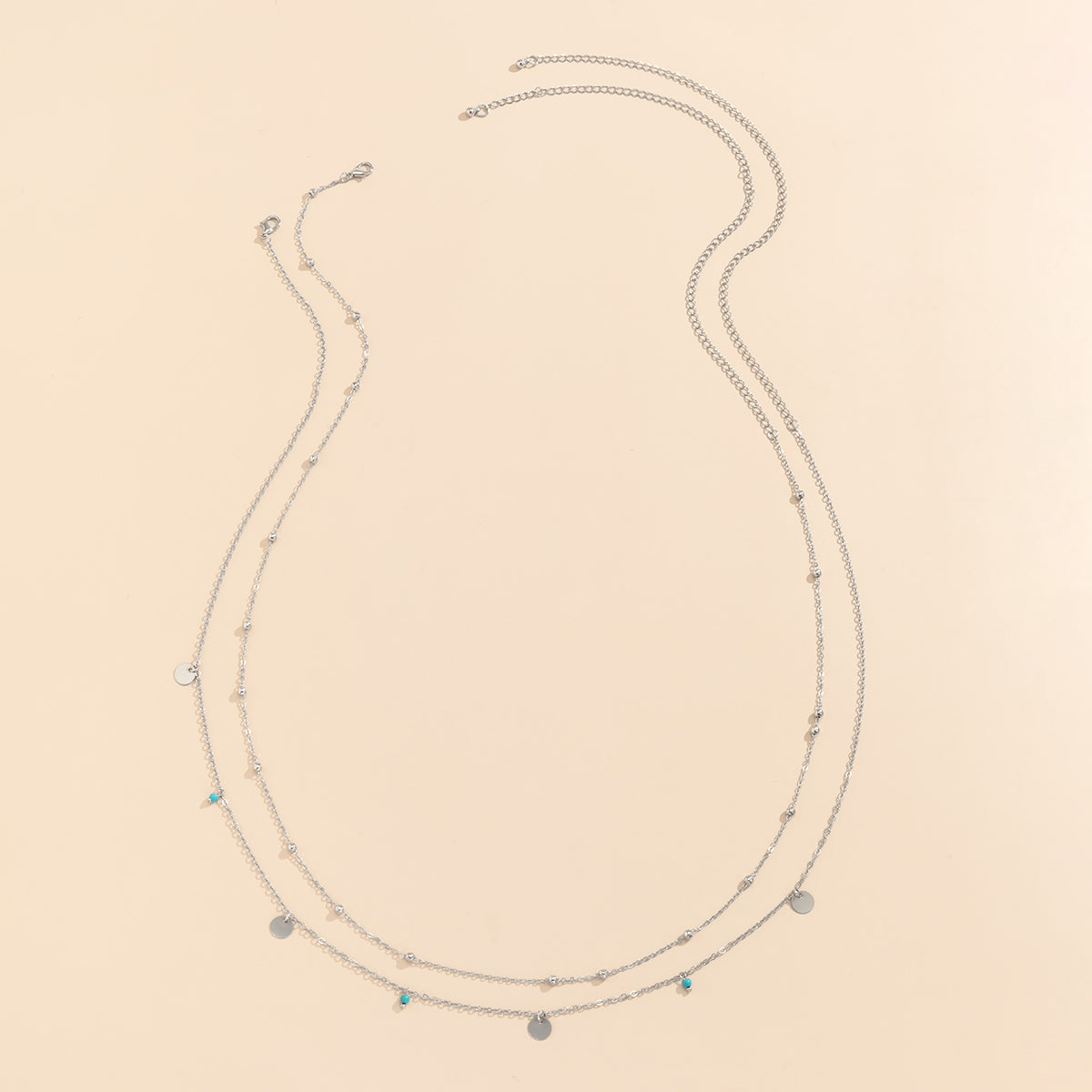Turquoise & Silver-Plated Sequin Waist Chain Set