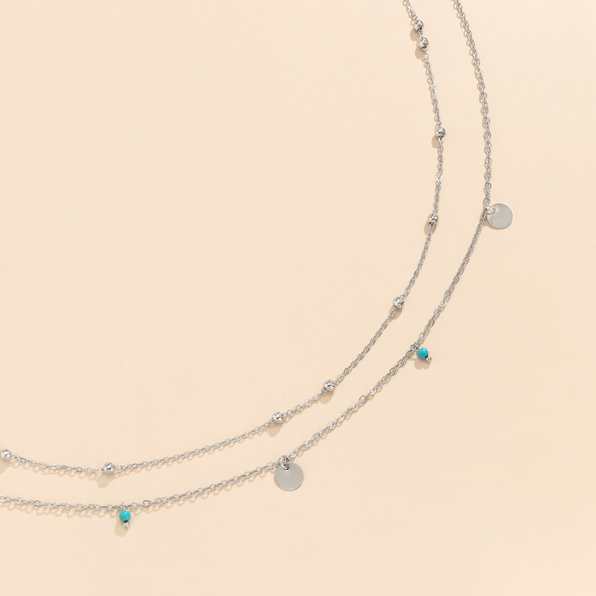 Turquoise & Silver-Plated Sequin Waist Chain Set