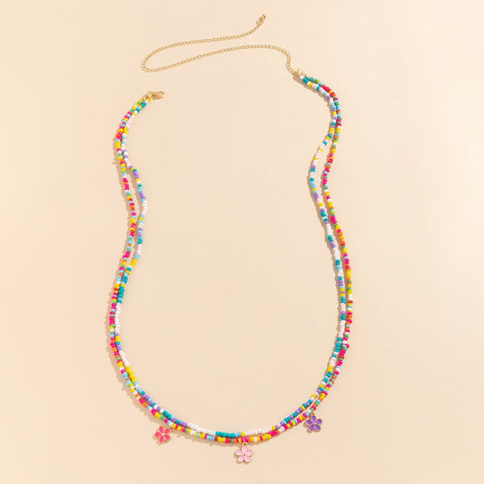 Multicolor Howlite and Enamel 18K Gold-Plated Flower Layered Waist Chain, gold pendant necklace for women, front view