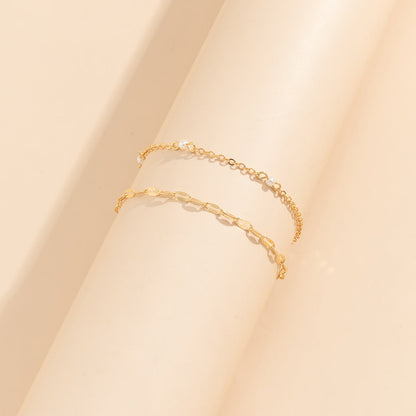Pearl and 18K Gold-Plated Station Anklet Set, jewelry gift sets for women, botanical inspired, detail close-up