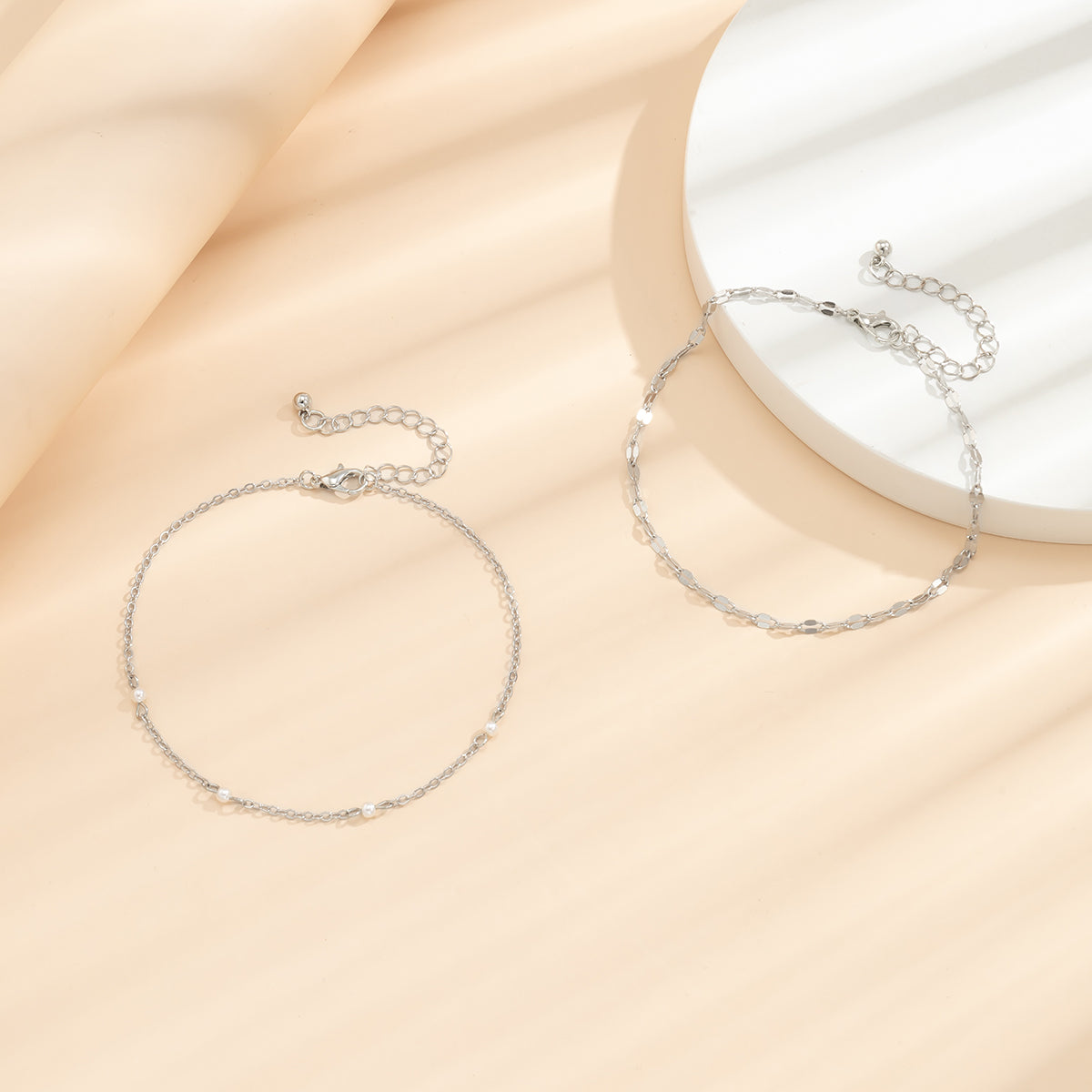Pearl & Silver-Plated Anklet Set