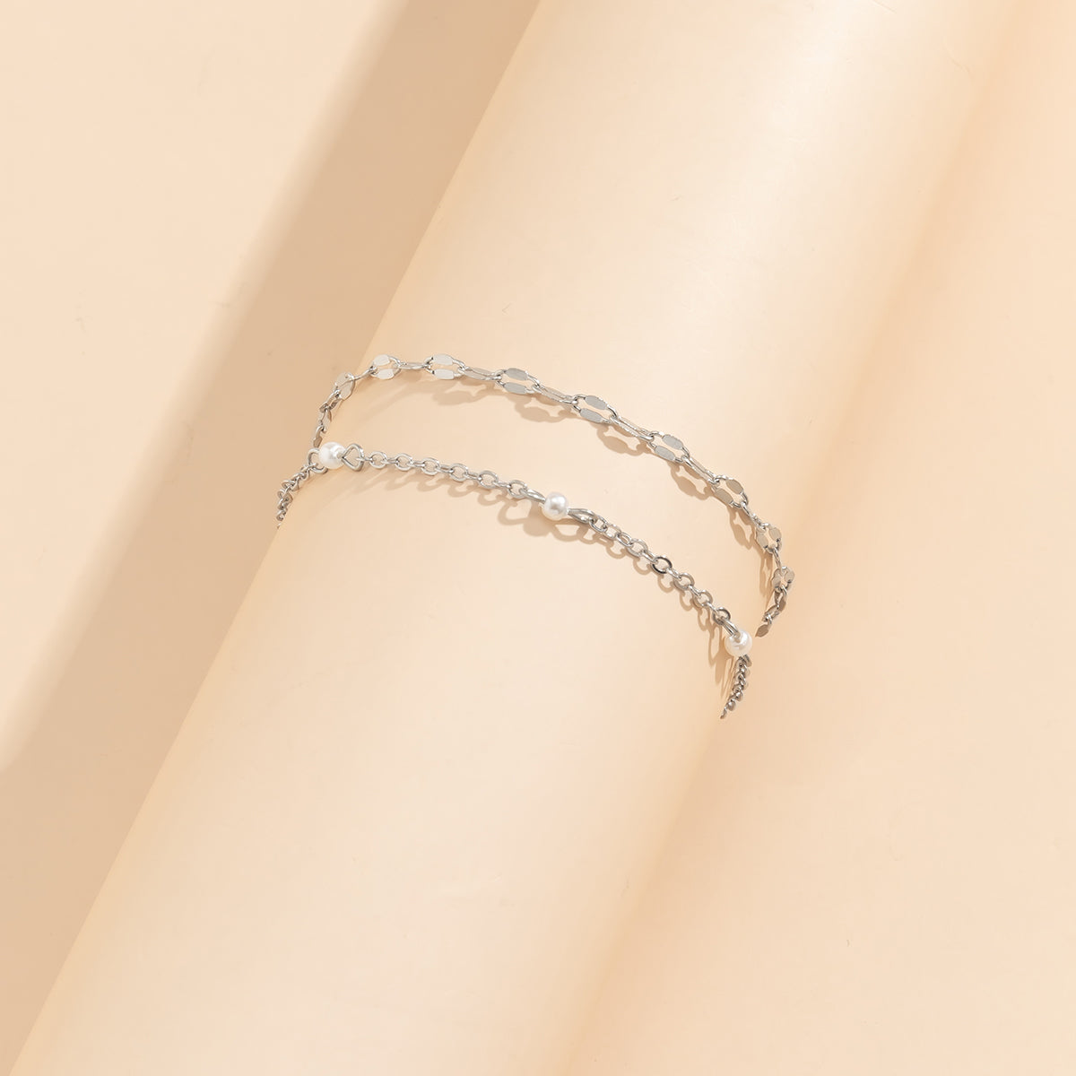 Pearl & Silver-Plated Anklet Set