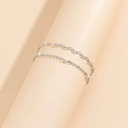 Pearl and Silver-Plated Anklet Set, jewelry gift sets for women, botanical inspired, detail close-up