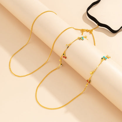 Cubic Zirconia and Nylon 18K Gold-Plated Cherry Layered Leg Chain, gold pendant necklace for women, styled look