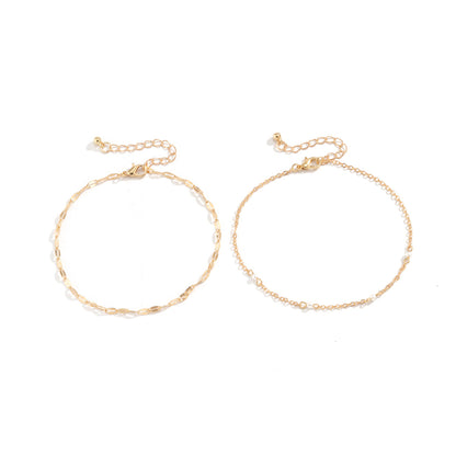 Pearl and 18K Gold-Plated Station Anklet Set, jewelry gift sets for women, botanical inspired, styled look