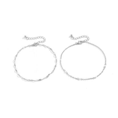 Pearl and Silver-Plated Anklet Set, jewelry gift sets for women, botanical inspired, styled look