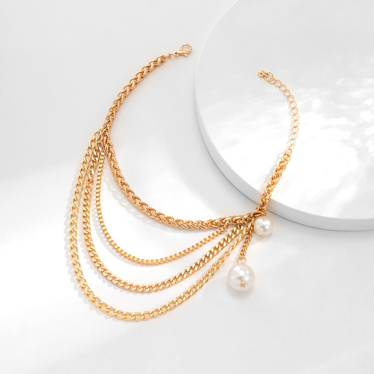 Pearl & 18K Gold-Plated Layered Anklet