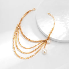 Pearl & 18K Gold-Plated Layered Anklet
