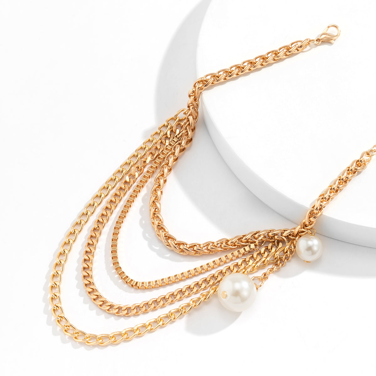 Pearl & 18K Gold-Plated Layered Anklet