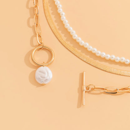 Pearl and 18K Gold-Plated Snake Chain Toggle Necklace Set, jewelry gift sets for women, lifestyle look