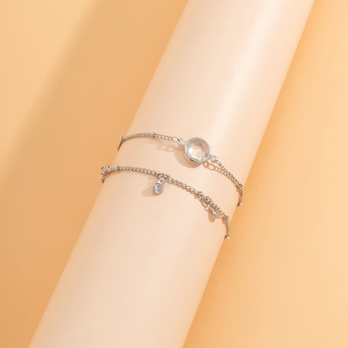 Crystal and Silver-Plated Station Bracelet Set, jewelry gift sets for women, elegant gift for her, detail close-up