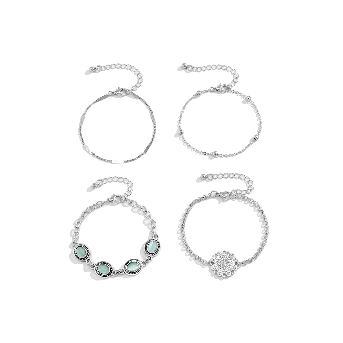 Cats Eye and Silver-Plated Oval Charm Bracelet Set, jewelry gift sets for women, botanical inspired, lifestyle look