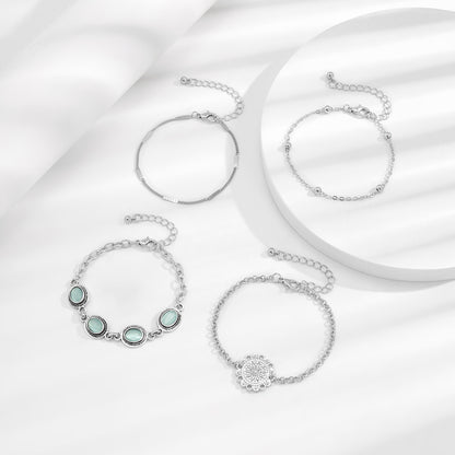 Cats Eye and Silver-Plated Oval Charm Bracelet Set, jewelry gift sets for women, botanical inspired, styled look