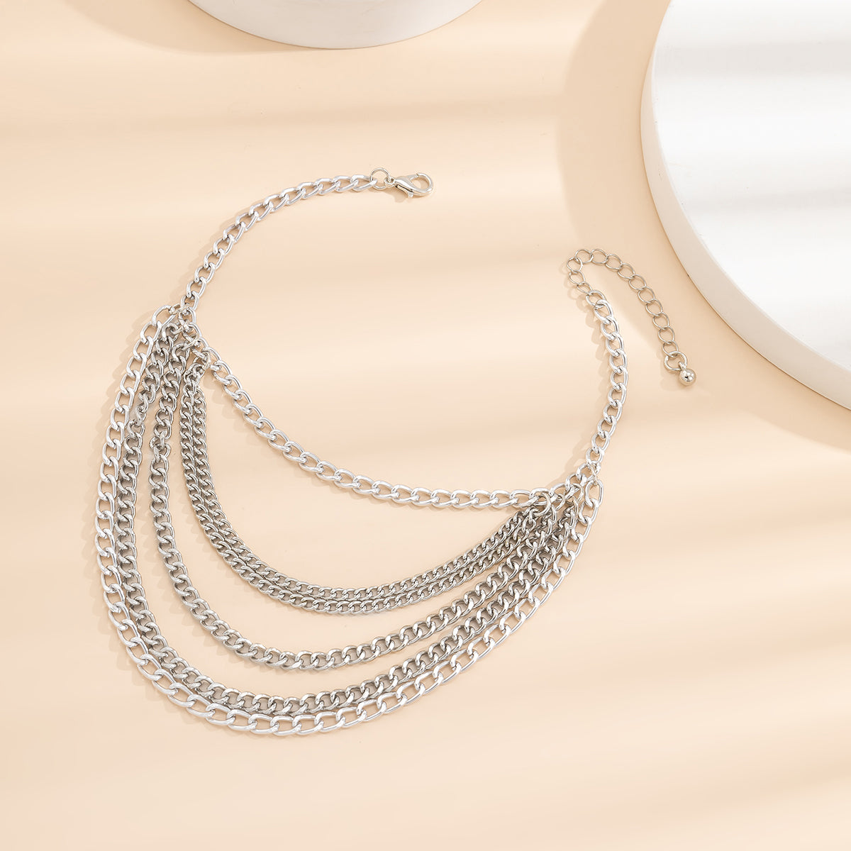 Silver-Plated Curb Chain Layered Anklet
