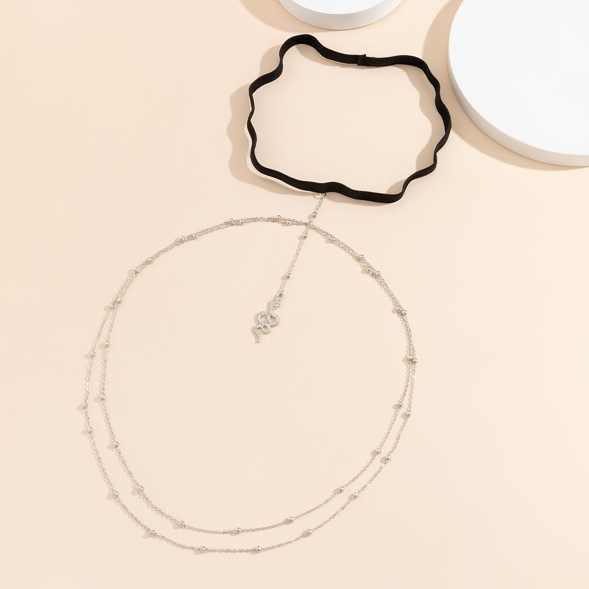 Silver-Plated Snake Layered Leg Chain, silver pendant necklace for women, vintage-inspired design, lifestyle look