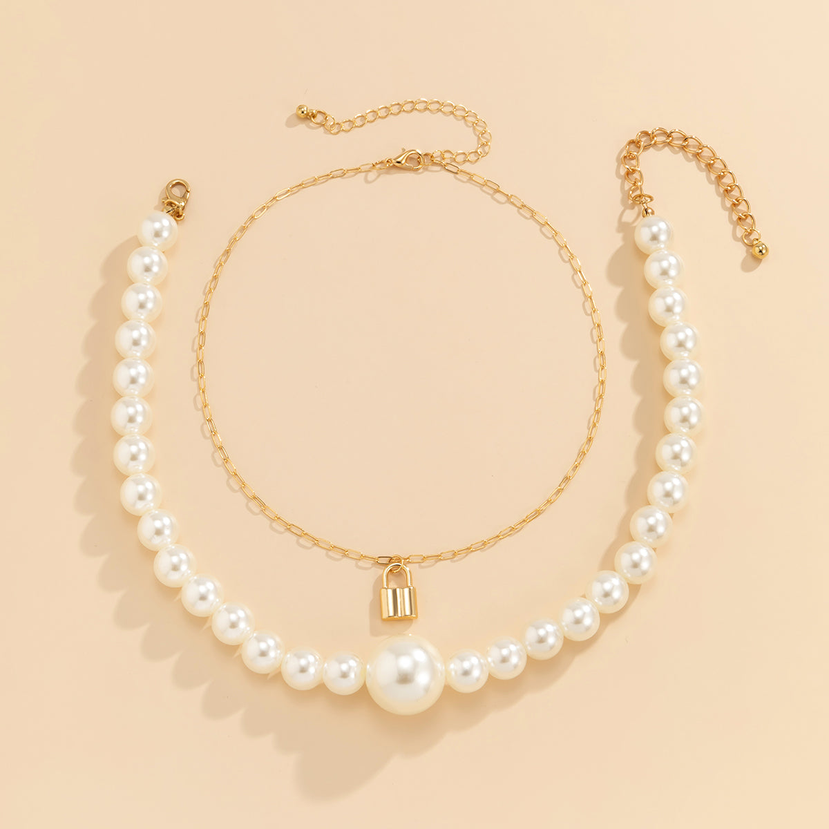 Pearl & 18K Gold-Plated Lock Pendant Necklace Set
