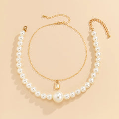 Pearl & 18K Gold-Plated Lock Pendant Necklace Set