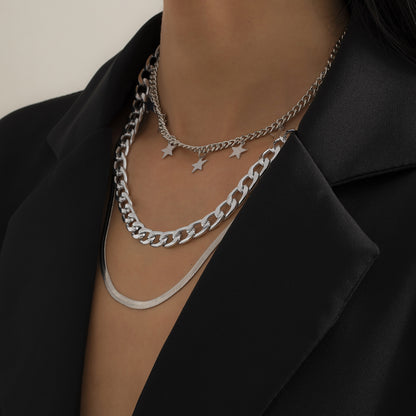 Silver-Plated Star Station Choker Necklace Set, jewelry gift sets for women, botanical inspired, detail close-up