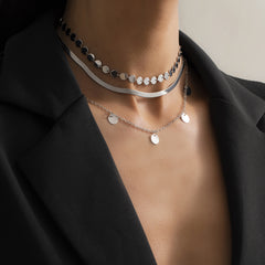 Silver-Plated Round Station Choker Necklace Set