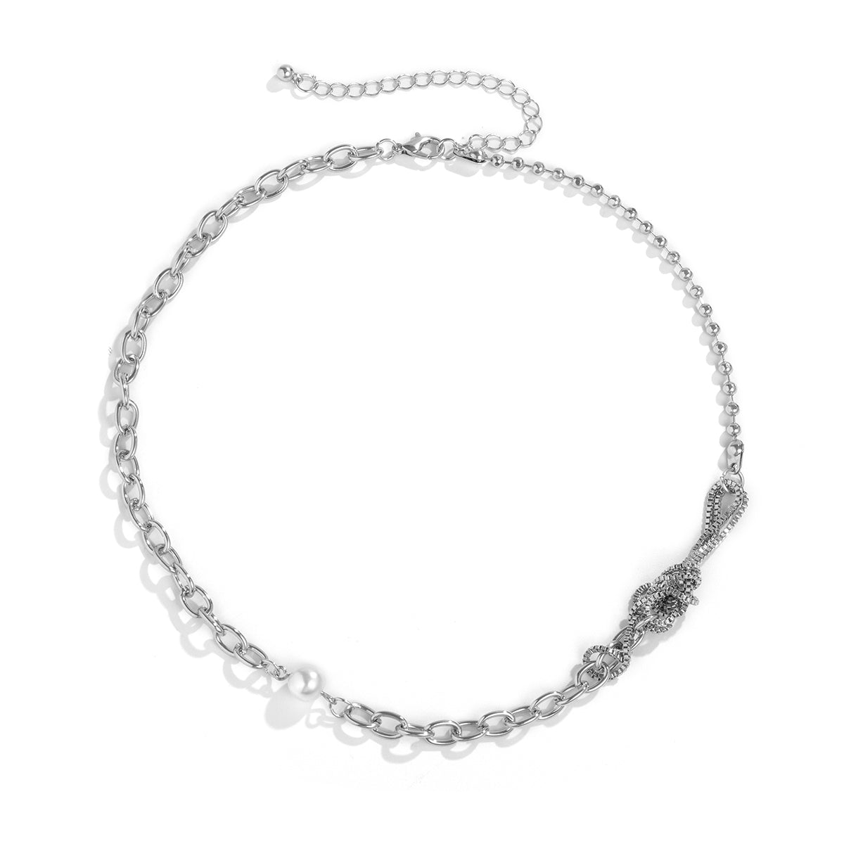Pearl & Silver-Plated Knot Necklace