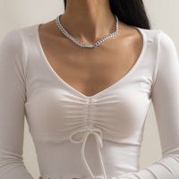 Silvertone Curb Chain Bar Choker Necklace