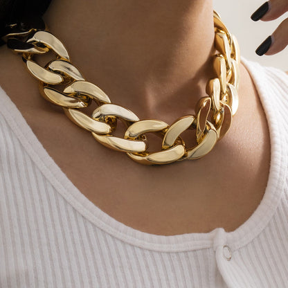 18K Gold-Plated Curb Chain Choker Necklace, chunky gold choker necklace, elegant gift for her, side view