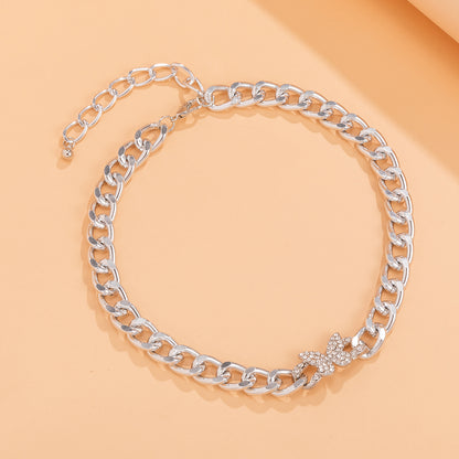 Cubic Zirconia & Silver-Plated Butterfly Cable Chain Necklace