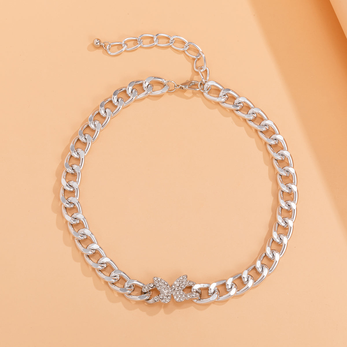 Cubic Zirconia & Silver-Plated Butterfly Cable Chain Necklace