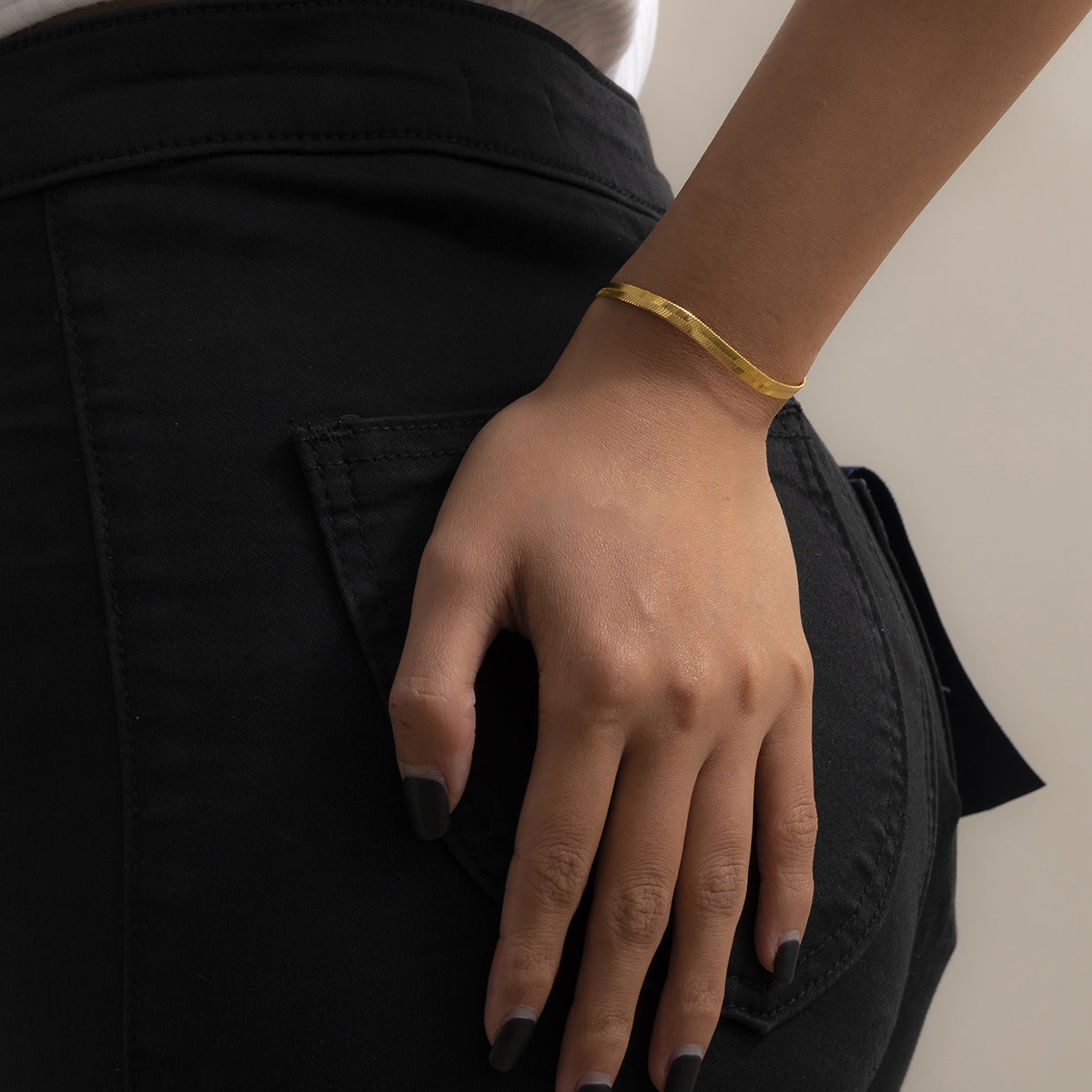 18K Gold-Plated Herringbone Chain Bracelet, gold bracelet for women, elegant gift for her, side view