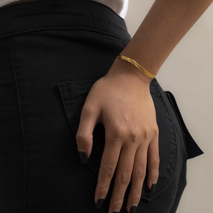 18K Gold-Plated Herringbone Chain Bracelet, gold bracelet for women, elegant gift for her, side view