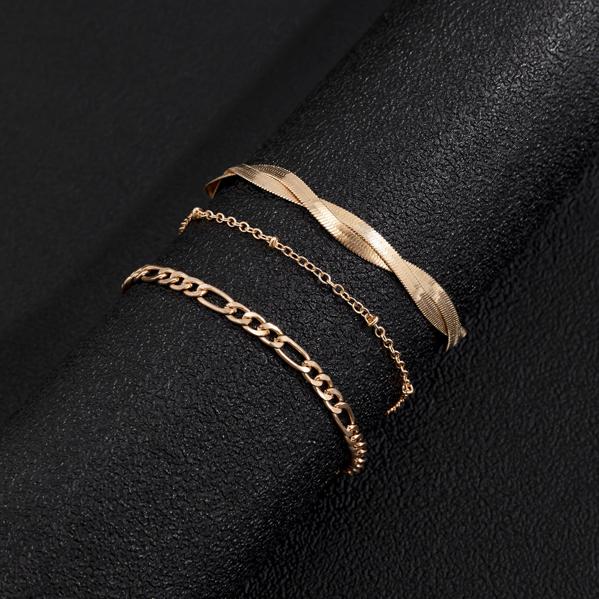 18K Gold-Plated Snake Chain Twist Anklet Set