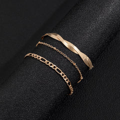18K Gold-Plated Snake Chain Twist Anklet Set