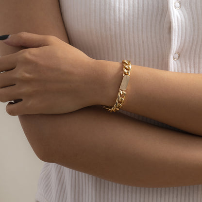 18K Gold-Plated Curb Chain ID Bracelet, gold bracelet for women, vintage-inspired design, front view