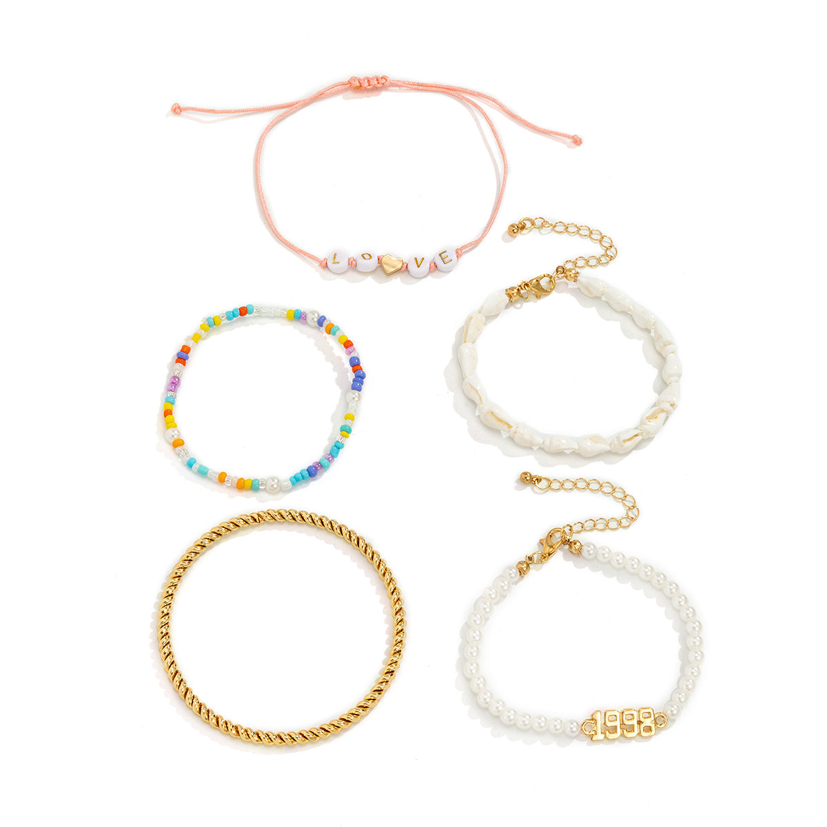 White Pearl & Shell 18K Gold-Plated 'Love' Bracelet Set