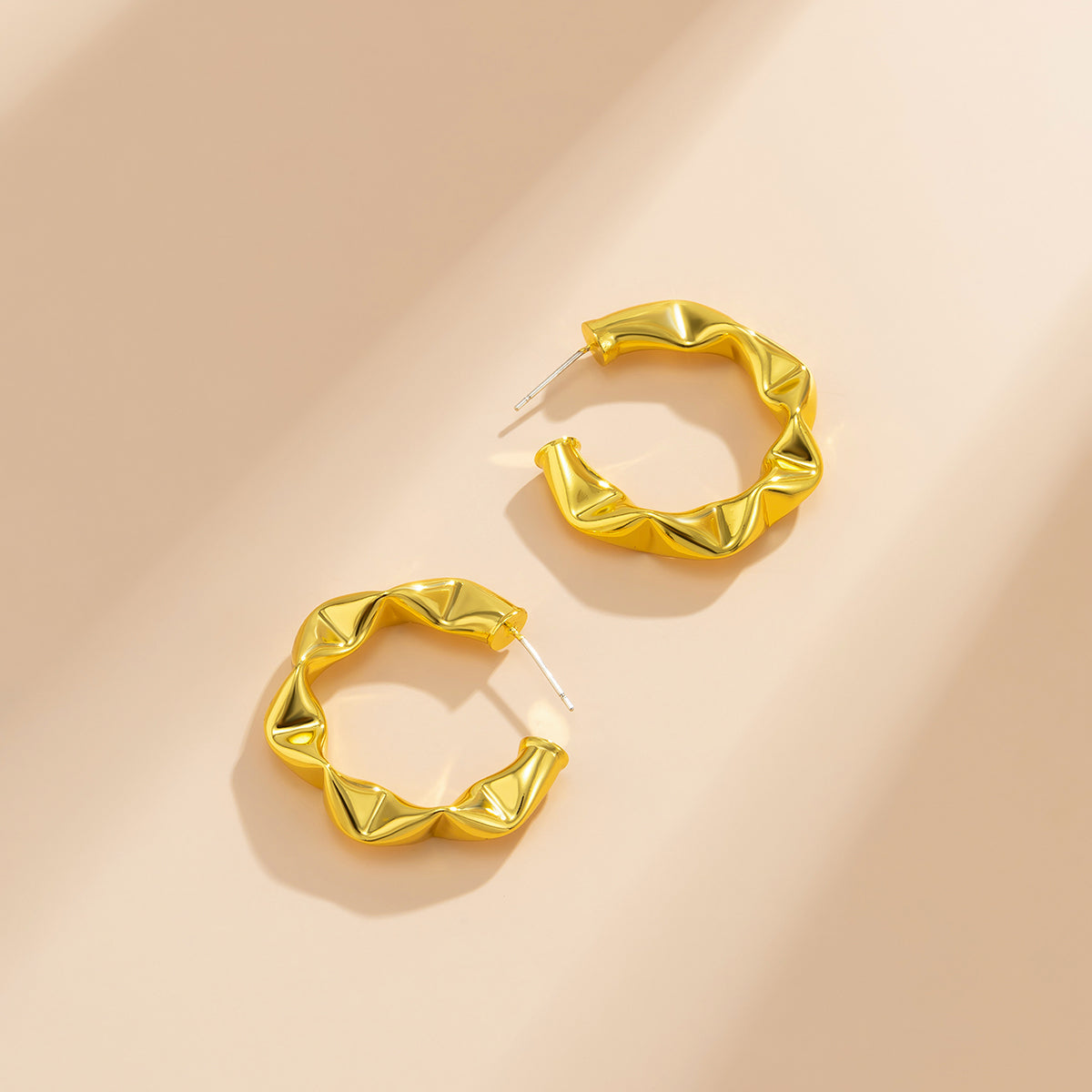 18K Gold-Plated Textured Huggie Earrings, gold huggie earrings, botanical inspired, detail close-up