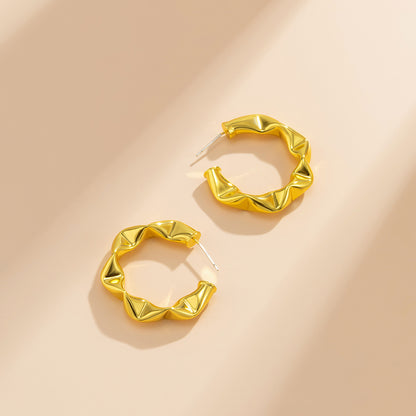 18K Gold-Plated Textured Huggie Earrings, gold huggie earrings, botanical inspired, detail close-up