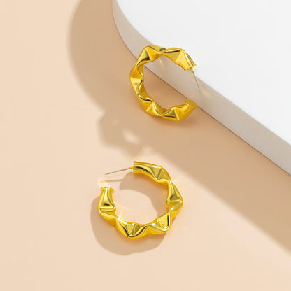 18K Gold-Plated Textured Huggie Earrings, gold huggie earrings, botanical inspired, lifestyle look