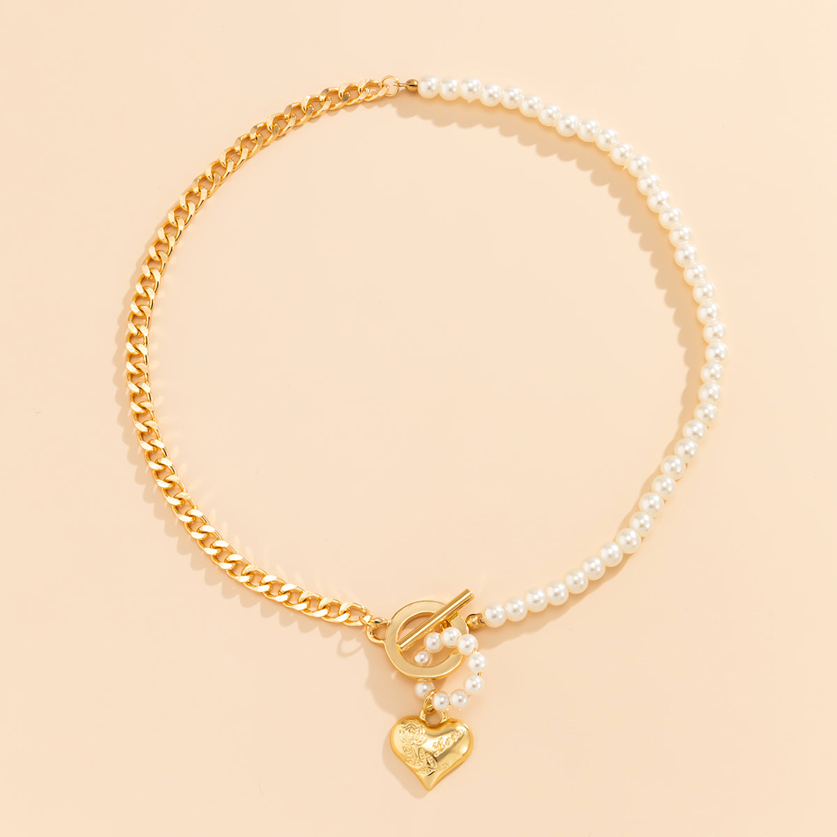 Pearl and 18K Gold-Plated Heart Pendant Necklace, gold pendant necklace for women, dainty minimalist design, lifestyle look