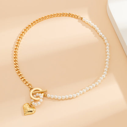 Pearl and 18K Gold-Plated Heart Pendant Necklace, gold pendant necklace for women, dainty minimalist design, styled look