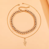 Cubic Zirconia & Goldtone Curb Chain Snake Pendant Necklace Set