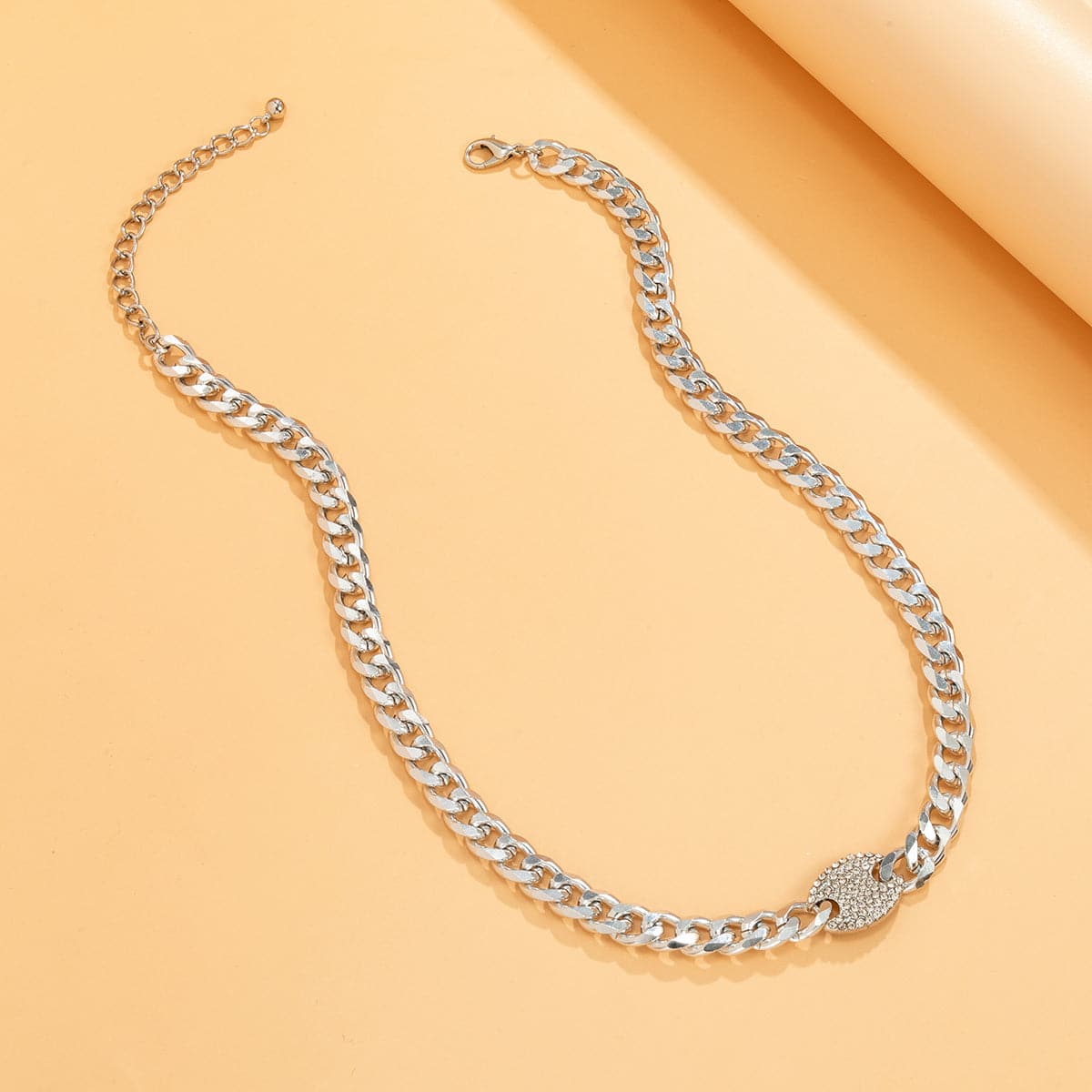 Cubic Zirconia and Silver-Plated Oval Cable Chain Necklace, silver pendant necklace for women, lifestyle look