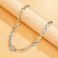 Cubic Zirconia & Silver-Plated Oval Cable Chain Necklace