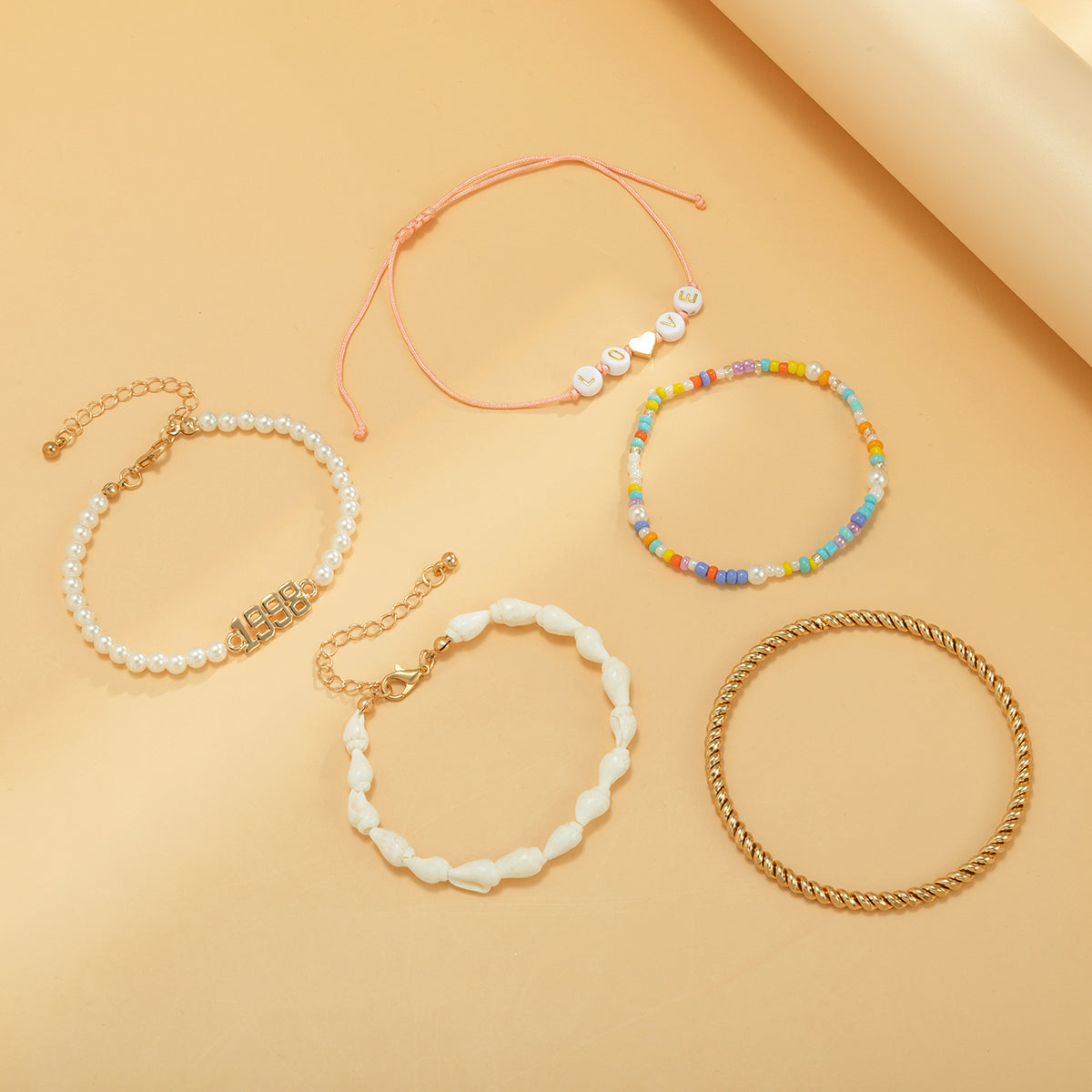 White Pearl & Shell 18K Gold-Plated 'Love' Bracelet Set