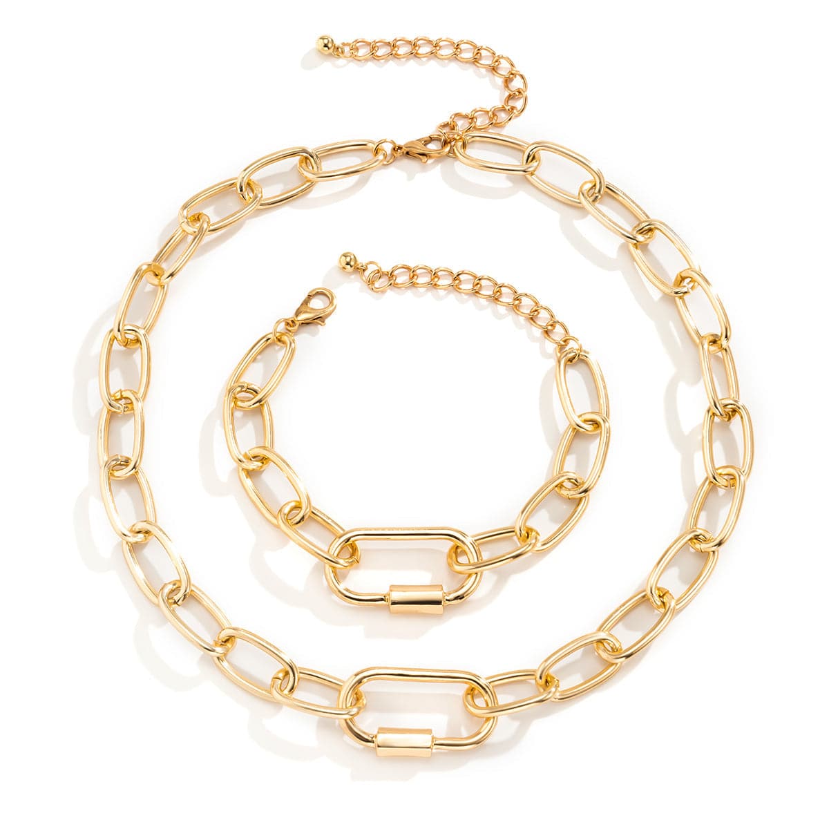 18K Gold-Plated Chunky Cable Chain and Bracelet, jewelry gift sets for women, everyday style, side view