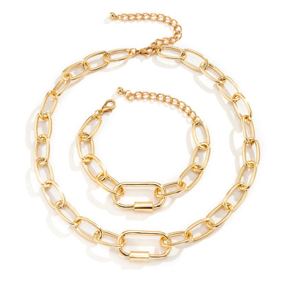 18K Gold-Plated Chunky Cable Chain and Bracelet, jewelry gift sets for women, everyday style, side view