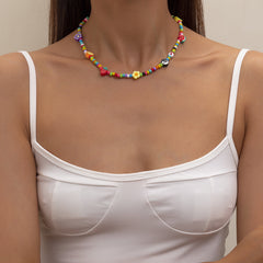 Yellow & Teal Howlite Floral Fruit Beaded Choker Necklace
