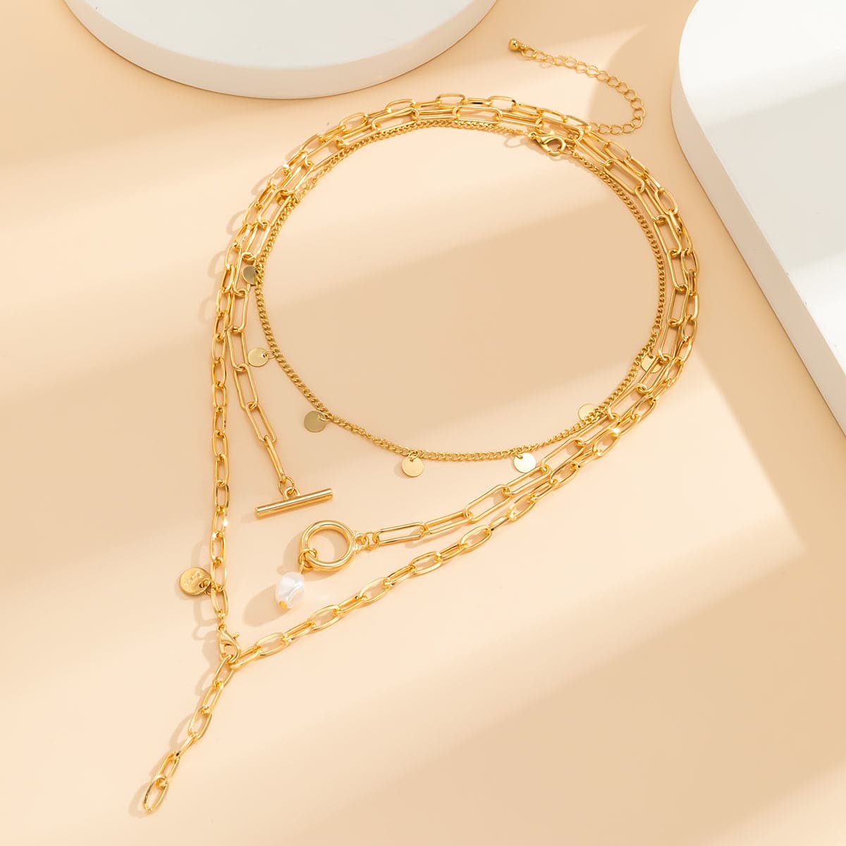 Pearl and 18K Gold-Plated Lariat Necklace Set, jewelry gift sets for women, vintage-inspired design, side view