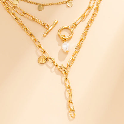 Pearl and 18K Gold-Plated Lariat Necklace Set, jewelry gift sets for women, vintage-inspired design, styled look