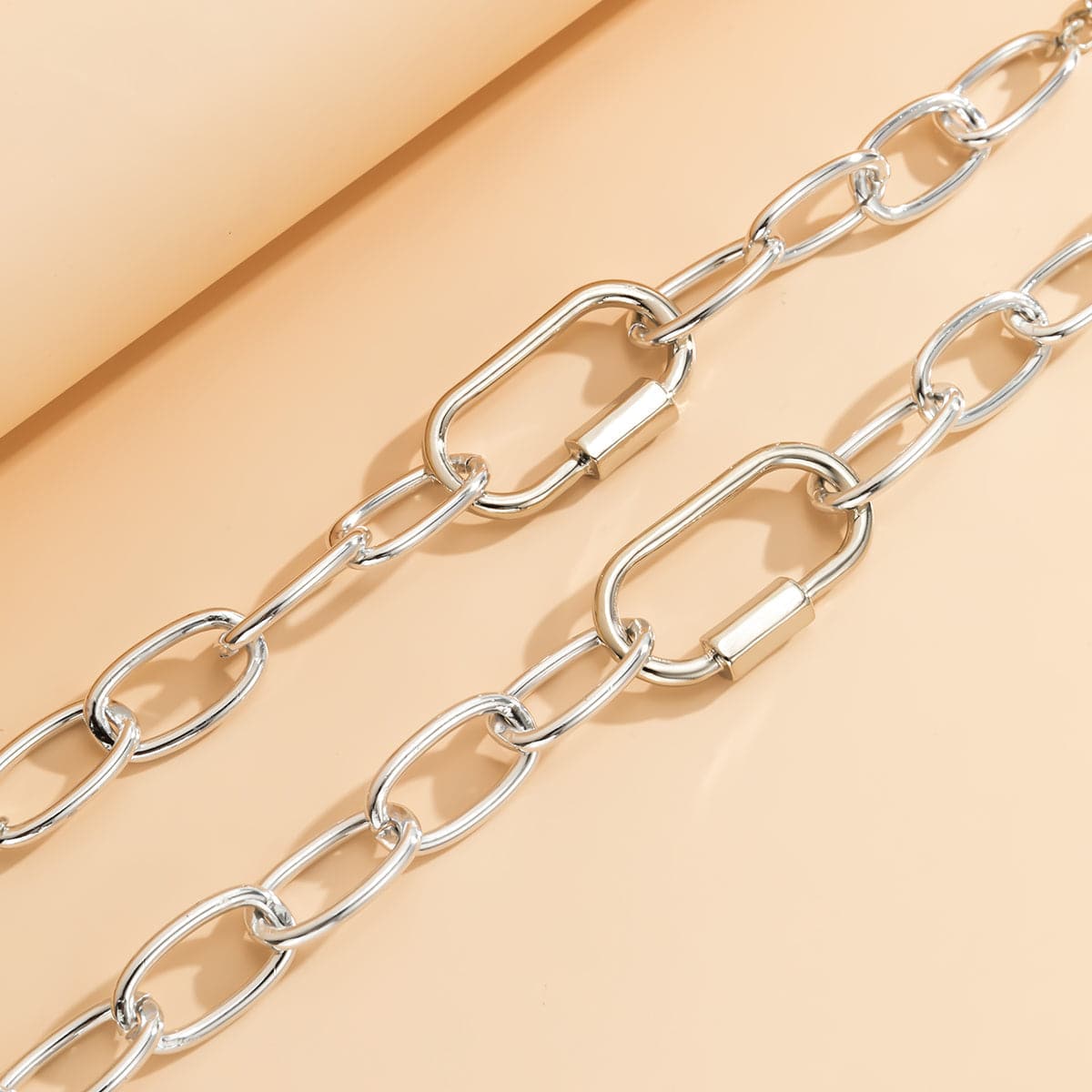 Silver-Plated Chunky Cable Chain and Bracelet Set, jewelry gift sets for women, botanical inspired, detail close-up