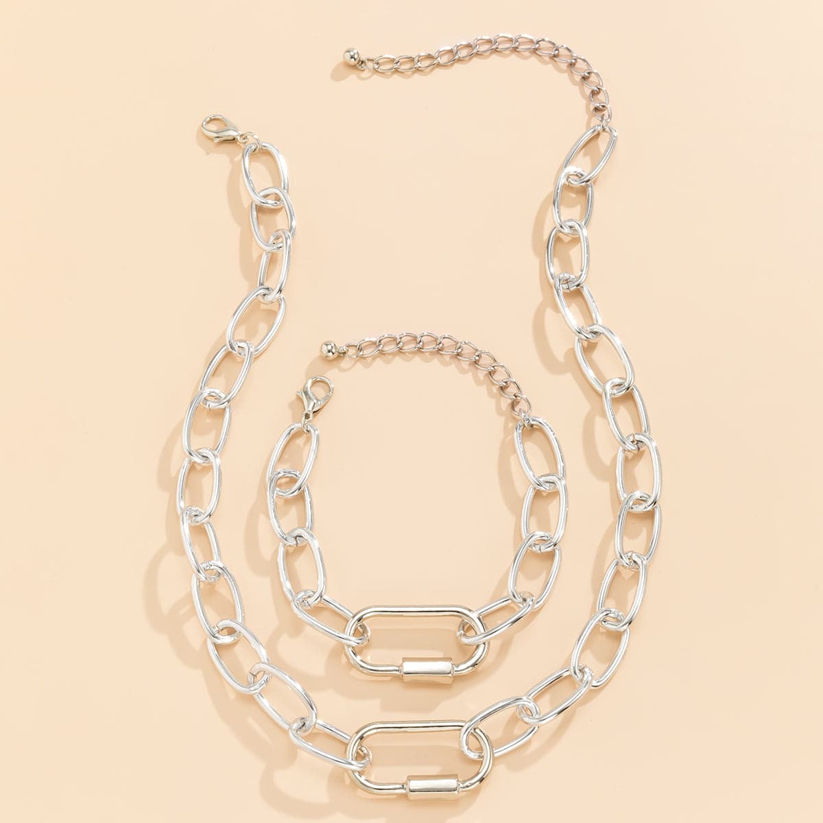 Silver-Plated Chunky Cable Chain and Bracelet Set, jewelry gift sets for women, botanical inspired, lifestyle look
